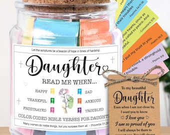Bible Verse Jar Gift for Daughter, Faith Encouragement, Read This When, Birthday Daughter Gifts