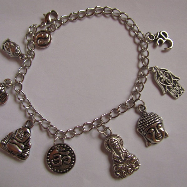 Eastern Philosophies Zen Buddha Om Hamsa hand Shiva Ganesh yin yang elephant adjustable charm bracelet yoga