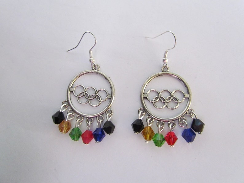 Olympic Rings Earrings Glass Bicones Pierced Earrings Team USA Show
