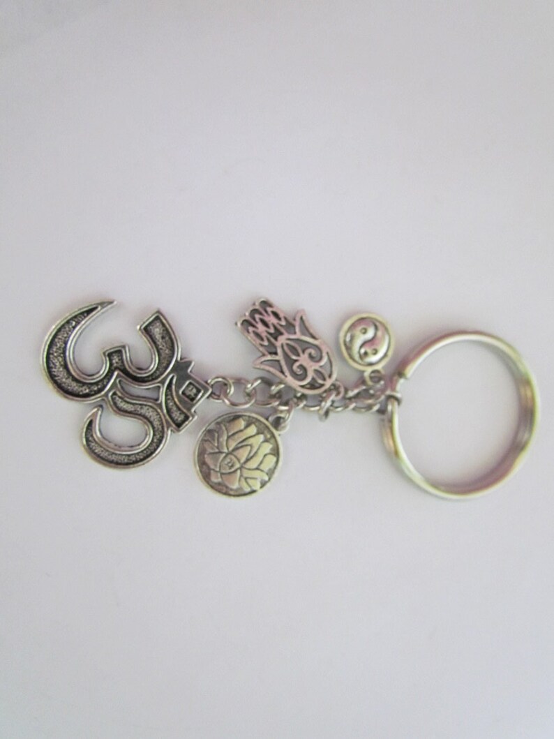 Om symbol lotus flower hamsa yin yang keychain charm key