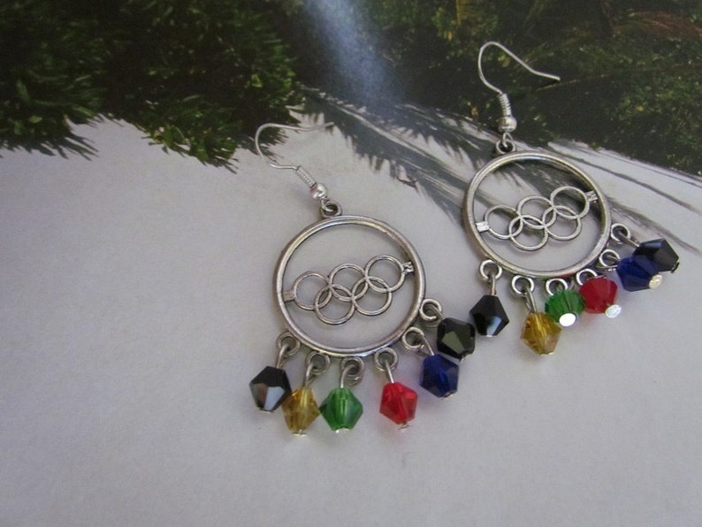 Olympic Rings Earrings Glass Bicones Pierced Earrings Team USA Show