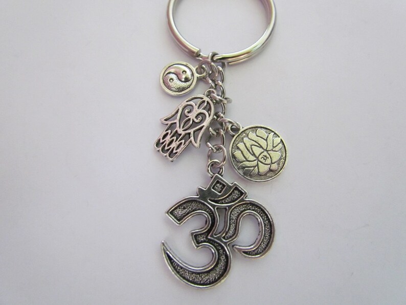 Om symbol lotus flower hamsa yin yang keychain charm key