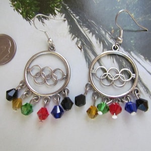 Olympic rings earrings glass bicones pierced earrings Team USA-  Show your Olympic spirit  5 ring earrings winter Olympics earrings