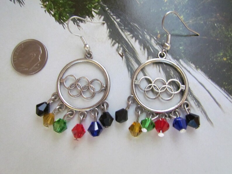 Olympic Rings Earrings Glass Bicones Pierced Earrings Team USA Show