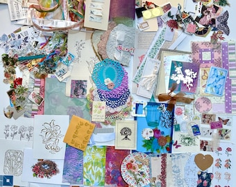 Floral theme junk  journal +300pieces grab bag collage fodder  floral stickers paper fibers ephemera snail mail kit