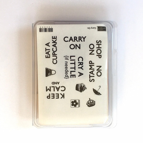 Stampin Up Carry On rubber stamp set of 11 stamps keep calm and carry on  unused cupcake tea cups for junk journals card making retired set