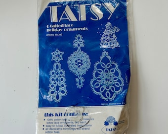 Vintage Tatsy tattered lace Christmas tree Ornaments kit tatting diy with thread SET of 6. how to holiday decor kit 313