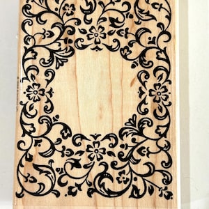 Large Floral frame  rubber stamp  unused Junk  journals Card making Clay impressions Scroll frame stamp