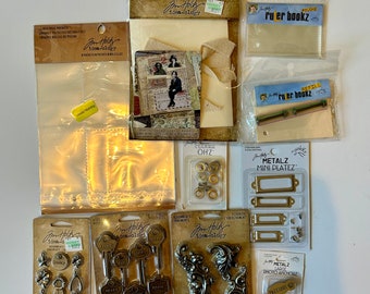 Tim Holtz collection assortment SeT of 10 scrapbooking junk journal supplies ephemera metal pieces pockets destash grab bag