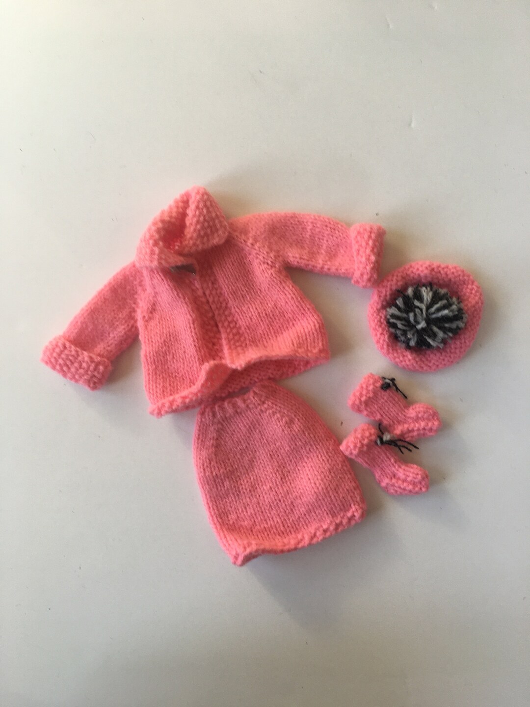 Pink Doll Clothes Hand Knit 5 Piece Outfit Pink Sweater Jacket, Skirt ...