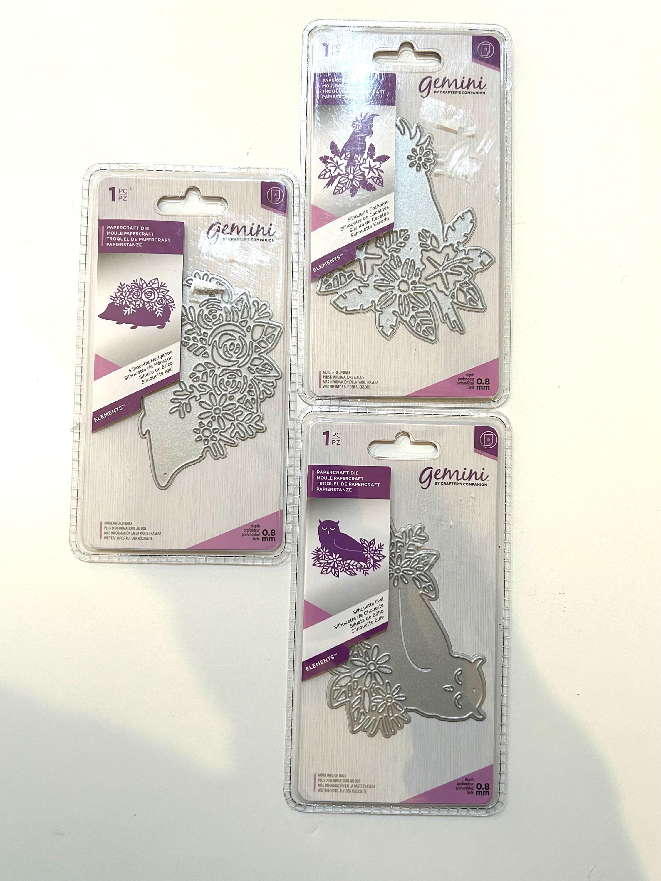 Gemini metal die cutters Owl Parrot  Cockatoo Hedgehog Set of 3 crafters companion pretty forest ani