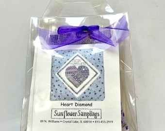 Sunflower Sampling cross stitch kit hanging  pillow Heart lilac says  Dear Mother Mother’s Day gift