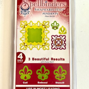 Spellbinders Pendants fleur de Lis  metal die cutters Shapeabilities Set of 4 card making junk journals accents