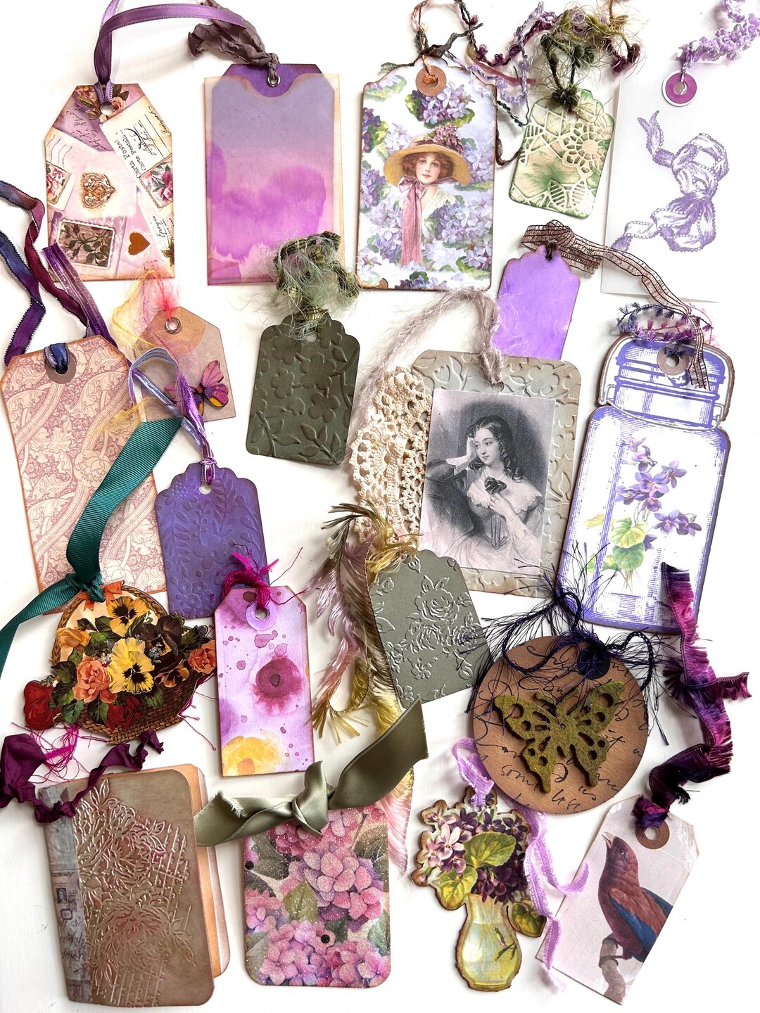 Junk Journal Tags Handmade Vintage Theme Flowers Distressed ...