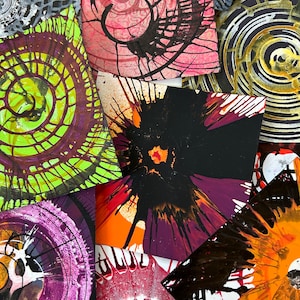 Halloween paper SPIN ART handmade painted  PAPER set of 12 for junk journal pages  Abstract collage Cards handmade paper grab bag ephemera