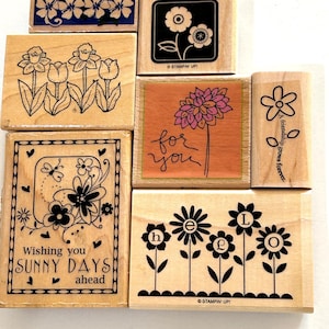 Lot of Flowet Red  Rubber stamps Inkadinkado Stampin Up  set  of 7 butterfly tulips  spring stamps  card making junk journals floral destash