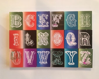 Monogram Initial alphabet rubber stamp by make market USED alphabet soup you choose from  F  H  N  Q  U W X Y Z stamp for cards