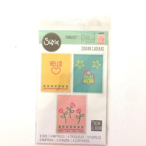 Sizzix thinlits. Dies by  Jordan Carderao 663622 stitching little houses and flowers 6 dies card making junk journals