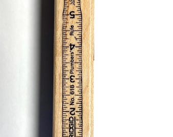Hampton  Arts 7 gypsies carpenter wood ruler red rubber stamp  measuring stick o greeting cards scrapbooking junk journals plumbers 4 rule