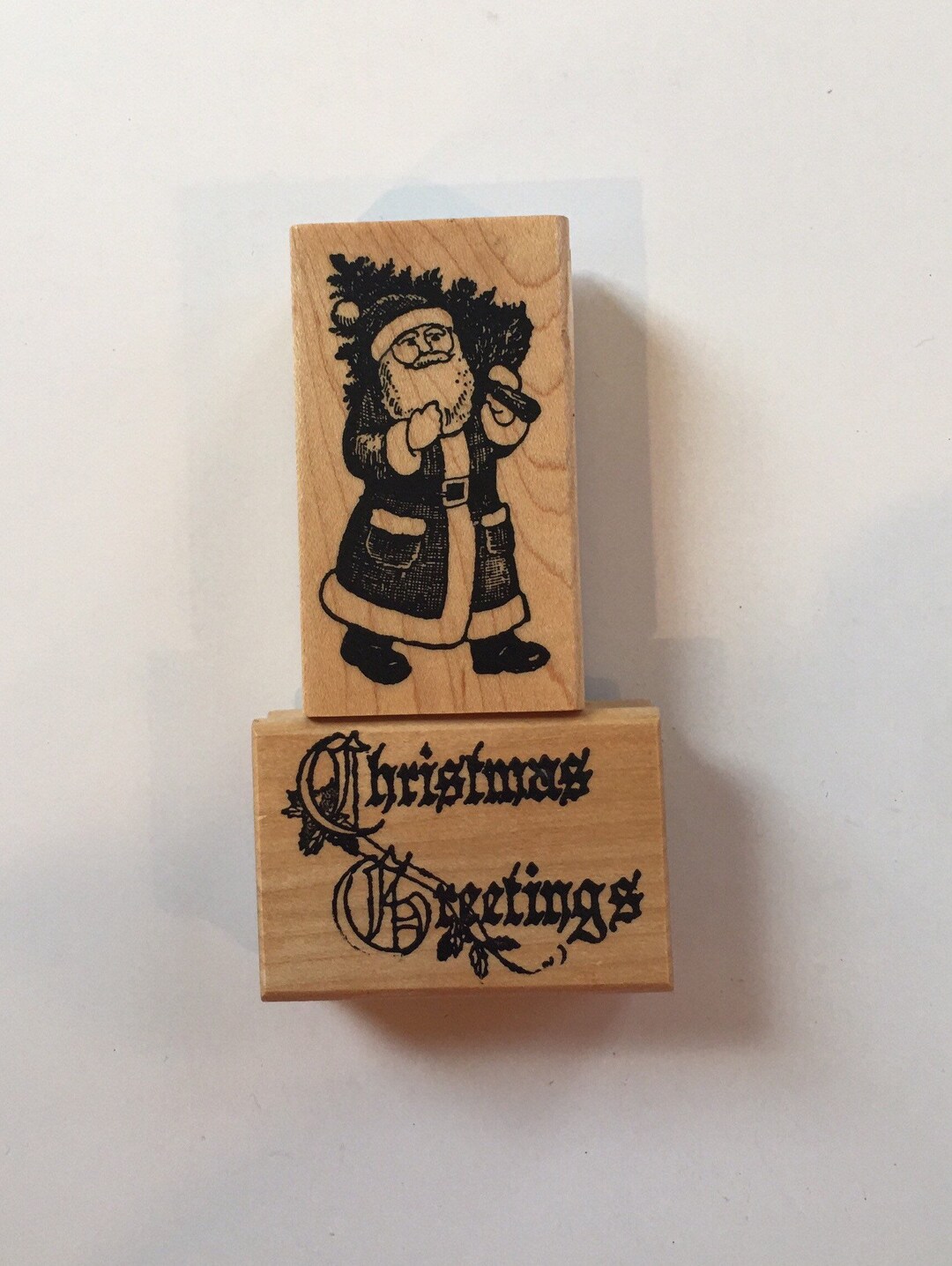 Vintage Santa Rubber Stamp Carrying Tree and Christmas Etsy