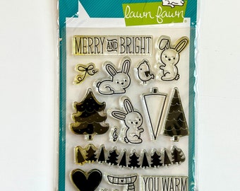 Lawn Fawn clear rubber stamps Snow Day Christmas Bunny Bird Music notes Christmas Tree Heart stamp NIP destash stamps