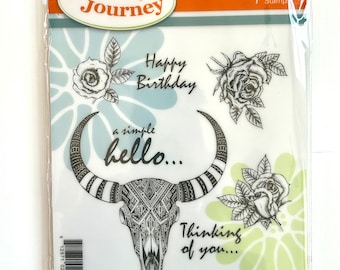 Fun Stampers Journey Rubber stamps Desert Greeting Steer skull stamp rose stamp nip unused birthday stamp set of 7