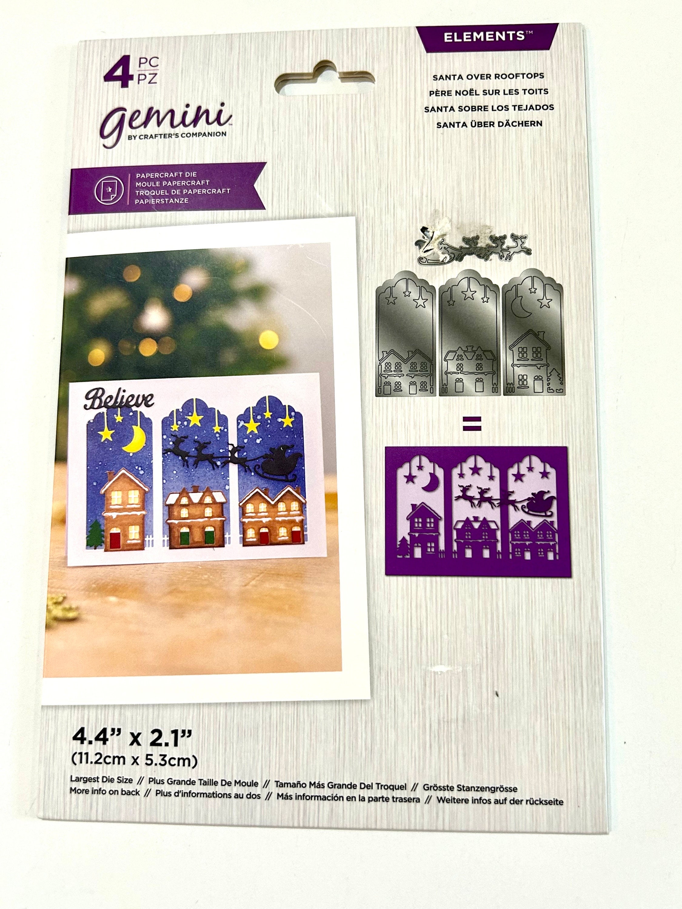 Gemini Santa Over Rooftops die cut 4 piece set Village Christmas scene  Santa sleigh die Cardmaking  Crafters Companion Elements NIP