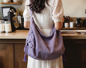 Large Canvas Crossbody Bag - Customized Casual Slouchy Crossbody Messenger Tote for Women