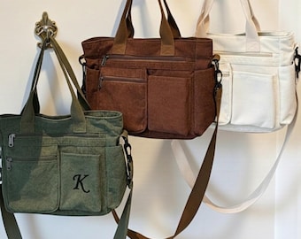 Bolso bandolera de pana personalizado para mujer - Bolso de mano de pana con múltiples bolsillos