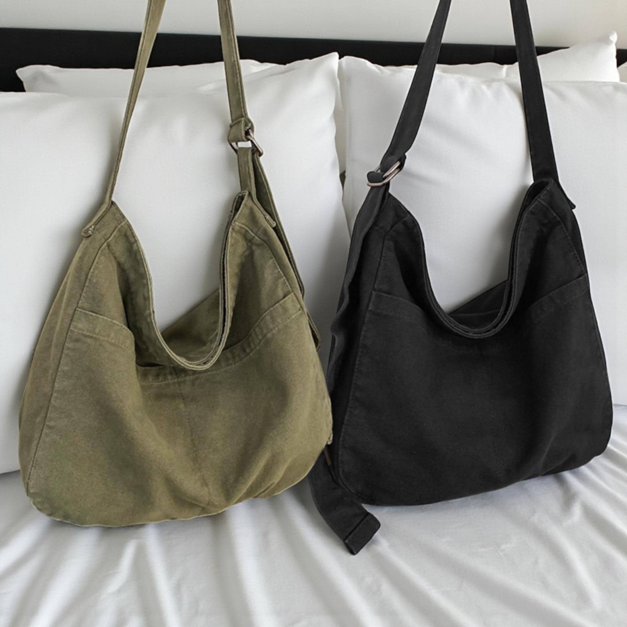 Women's Bohemian Canvas Crossbody Sling Bag – Large Hippie Hobo Shoulder Bag, Adjustable Strap
