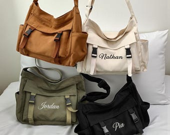 Large Canvas Crossbody Messenger Bag - Customized Unisex Travel Sling Tote Bag