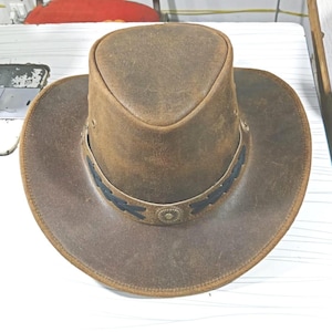 Rustic Leather Cowboy Hat | Western Outback Hat for Men | Handmade Vintage Style Ranch Hat | Rodeo Hat | Durable Outdoor Cowboy Cap