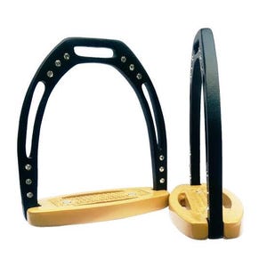 Fancy Aluminum Horse Stirrups with Crystals | Lightweight English Stirrups | Gold & Black Designer Irons for Equestrian Style