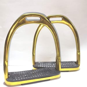 Golden Horse Riding Stirrups | Lightweight Safety Irons for Equestrian Riders | Anti-Slip Foot Rest | English Saddle Stirrup Pair
