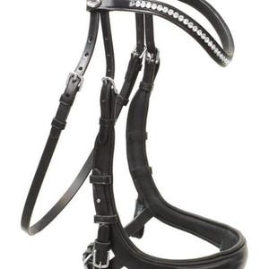 Black Padded Crystal Bridle | Anatomical Comfort Horse Bridle Dressage English Bridle Soft Leather Flash Noseband Bridle Handmade Horse Tack