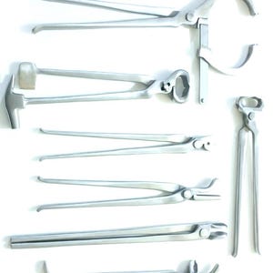 Kit de ferramentas para ferreiro com 7 peças para cuidados com cascos de cavalo | Conjunto de ferramentas para ferreiro | Alicate de casco, raspador, extrator, clincher Ferramentas para ferreiro equino para aparar