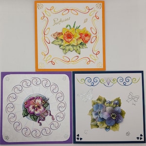 3er Set handgefertigte Grußkarten, alle 13,5 x 13,5 cm groß