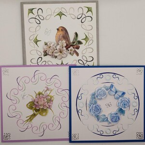 3er Set handgefertigte Grußkarten, alle 13,5 x 13,5 cm groß