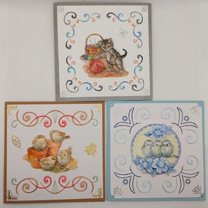 3er Set handgefertigte Grußkarten, alle 13,5 x 13,5 cm groß
