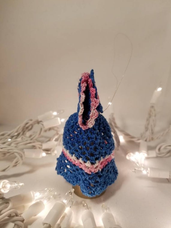 Blue and pink crocheted guardian angel