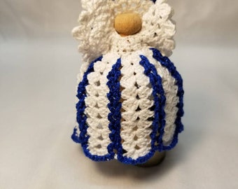 White and royal blue crocheted Christmas Angel
