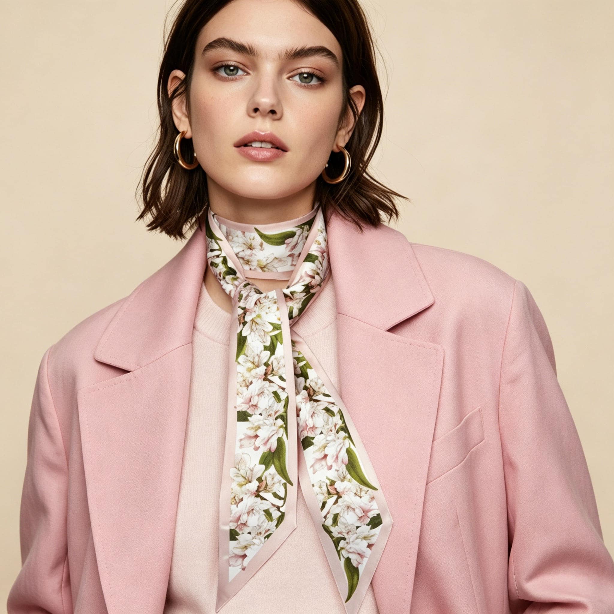 Classic Pink Mulberry Silk Neck Scarf 100% Mulberry Silk Square Scarf 53x53cm | Pink Chain  main image 4