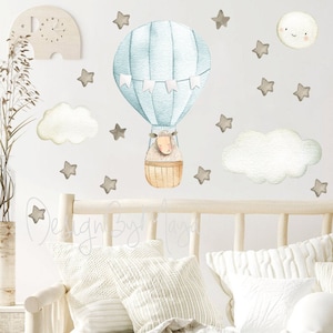 Sheep fabric wall decal, Gender neutral Nursery decal, Hot air balloon decor, Baby wall stickers, Fabric decals baby bedroom, Nursery clings