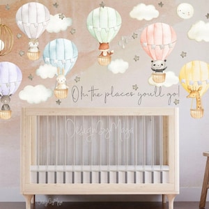 Baby animal inside hot air balloon decals, Hot air Balloon index, Fabric decals, Baby Wall art, Balloon sticker Wall Decor room clings art