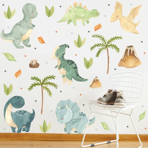 Dino nursery, Dinosaur Watercolor, Nursery decals Baby room Wall Decals, Dinosaur Decals, Wall Decor, Kids Decal, Dino Decals, Nursery decor