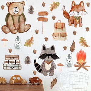 Woodland theme kids room Wall Decal Fabric Wall Decal Room Mural Nursery decal Forest Animal Decals Pine trees stickers Baby decor
