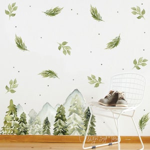 Woodland theme kids room Wall Decal, Pine trees Fabric Wall Decal Room Mural Nursery Forest Animal Decals Pine trees stickers Baby decor