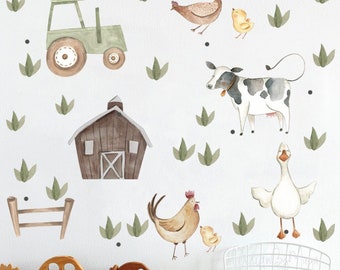 Farm Animals decals, Watercolor Nursery Art Wall Art Pig Cow Horse Sheep Lamb Chicken Donkey Duck Farm house wall art, Farm Animals Nursery