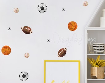 Sport Wall stickers, Sports Balls Wall Decals, Kids sport Decor, Soccer, Basketball, Football, Baseball, Volleyball Decor wall stickers art