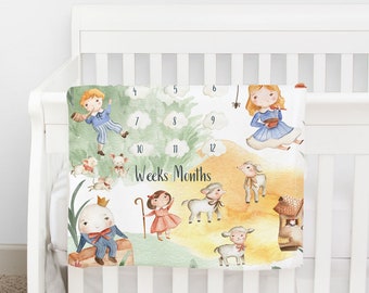 Nursery Rhymes Baby Milestone blanket Milestone blanket, Mother goose, Humpty Dumpty Minky Sherpa Fleece Blanket Vintage Nursery 70' decor